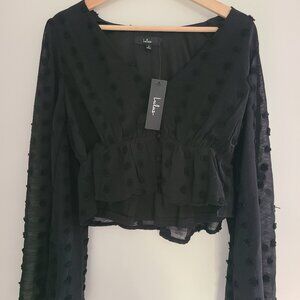 Lulu's Black Long Sleeve Smock Top Size S